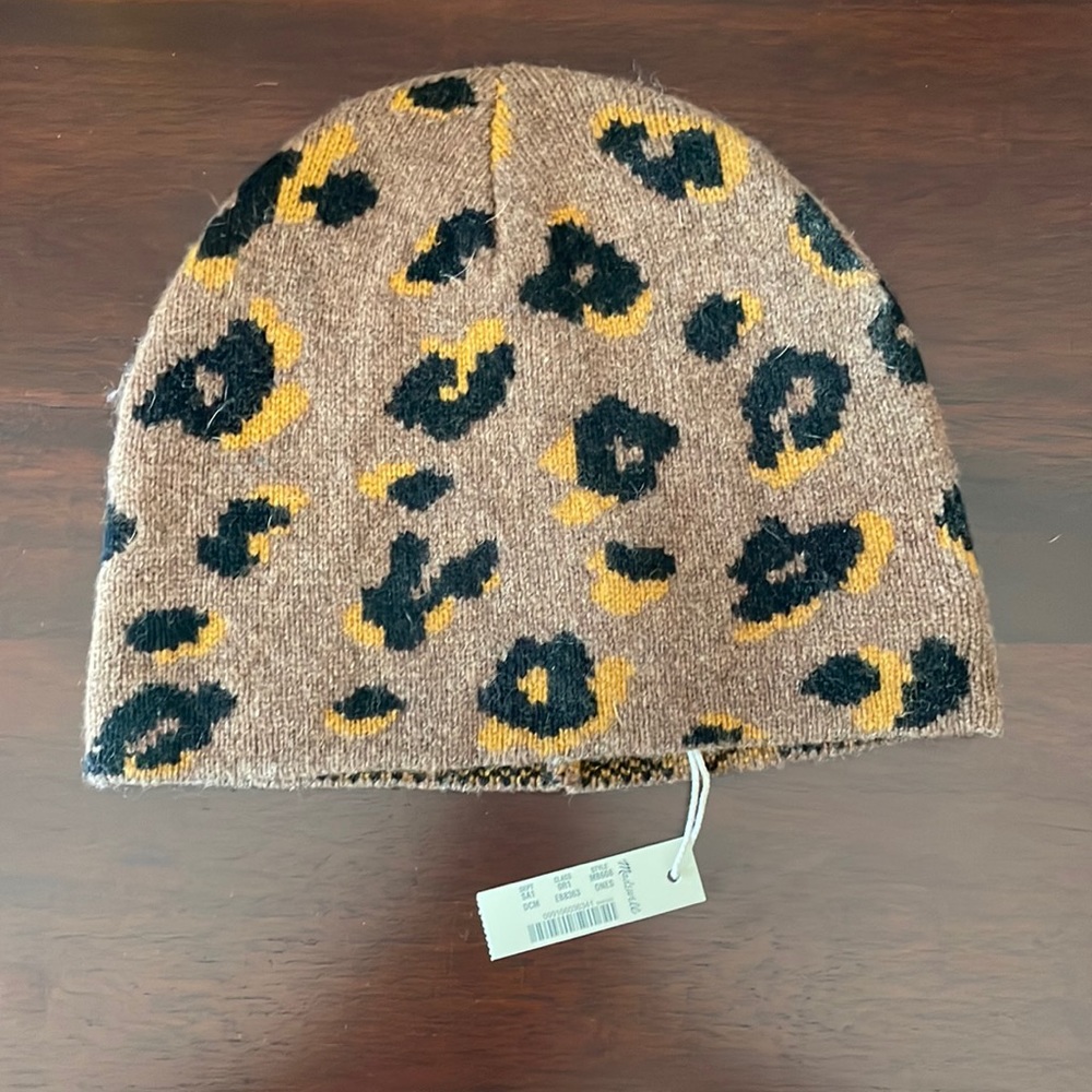 Madewell merino ribbed beanie in painted leopard nwt